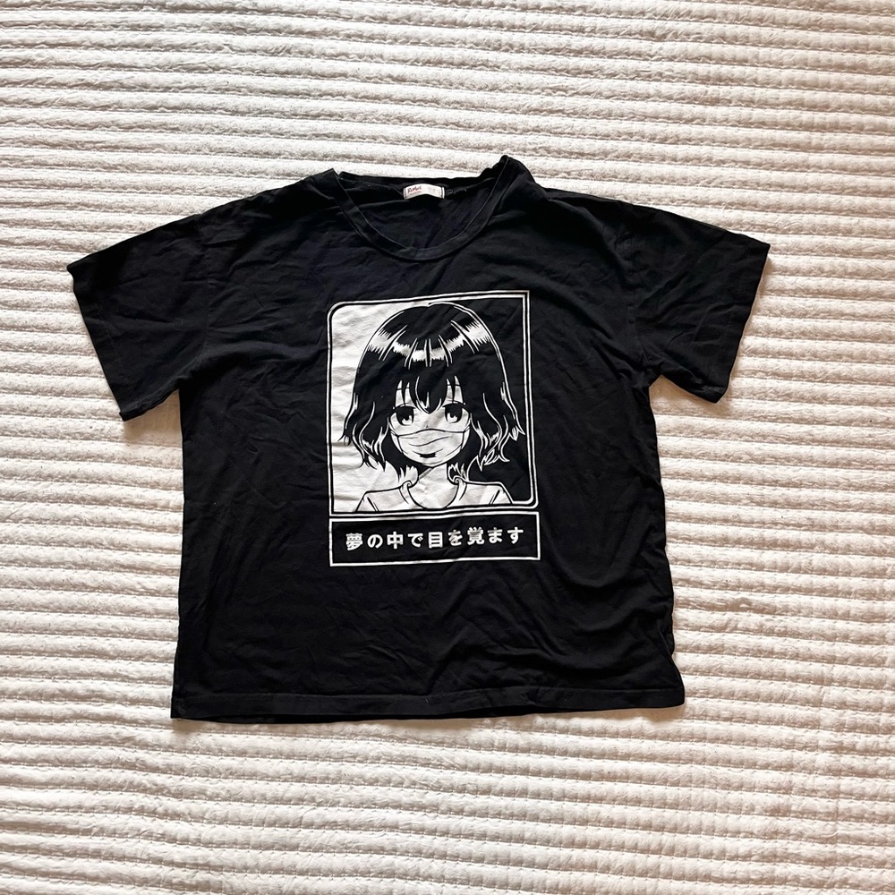 ROMWE Anime Graphic Womens Small Black Manga Japanese Streetwear Tee